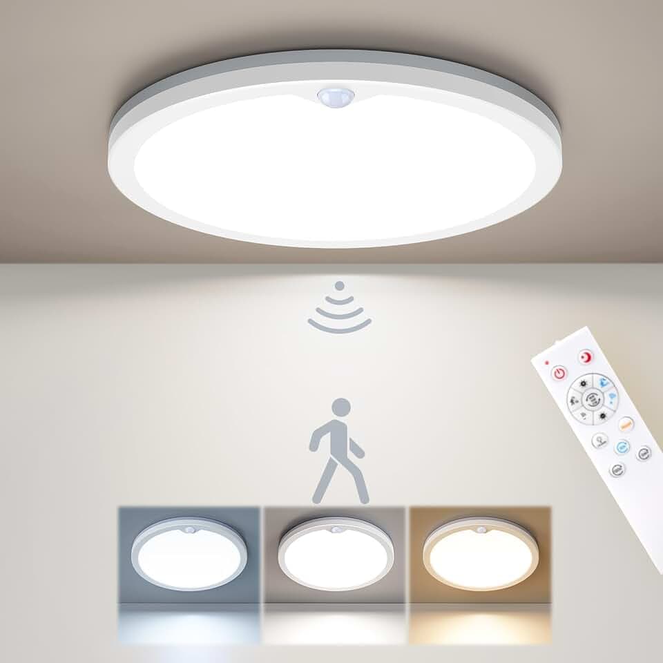 Annaror Wired Motion Sensor Ceiling Light Indoor with Remote 1800LM 8.7inch