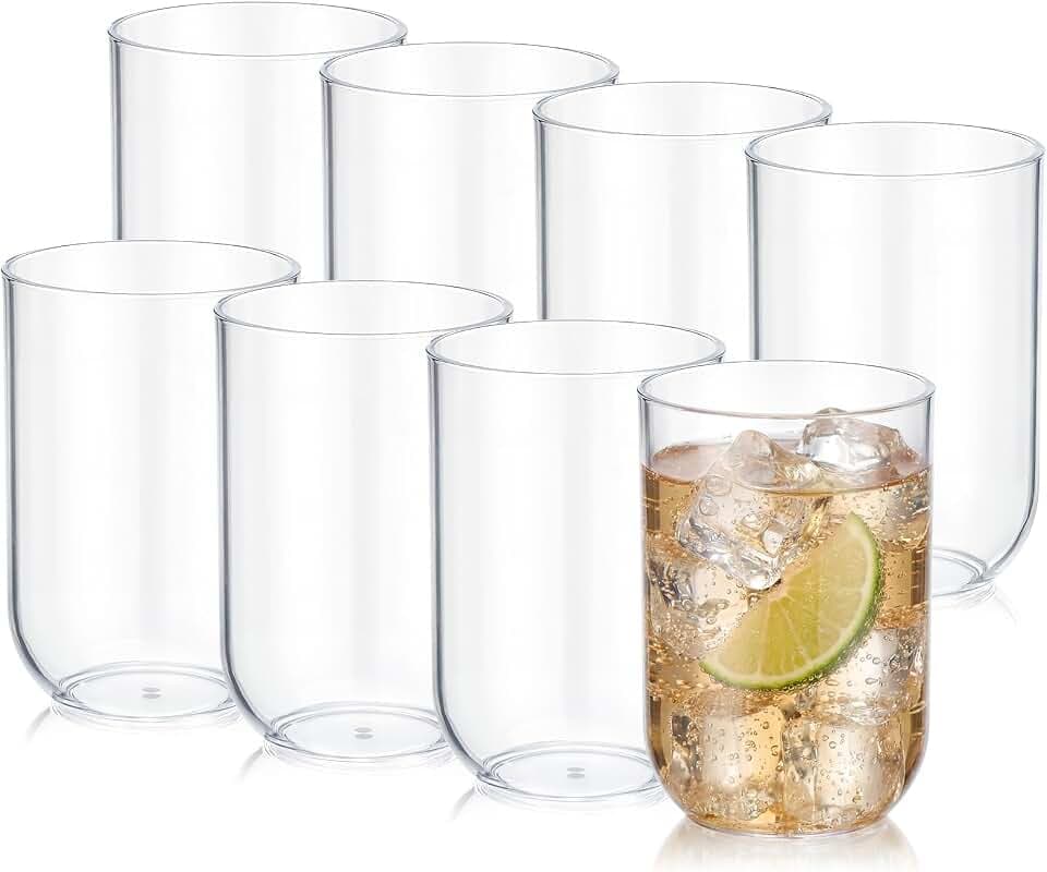 Ziliny 10oz Unbreakable Plastic Stemless Wine Glasses Set of 8, All Purpose Cups, Reusable Plastic Drinking Cups for Outdoor Use, Poolside, Party, Camp, Weddings, Daily Use(Clear)