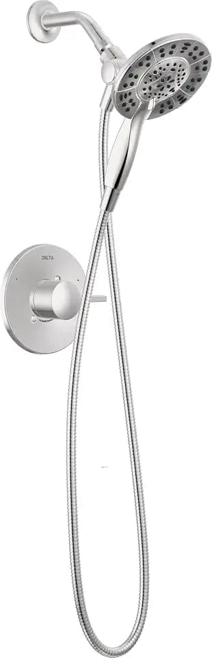 Delta Albion 14 Series Chrome Shower Faucet Set with In2ition 2-in-1 Dual Shower Head with HandHeld Spray Combo, Valve Trim Kit, Chrome T142855-I (Valve Not Included)