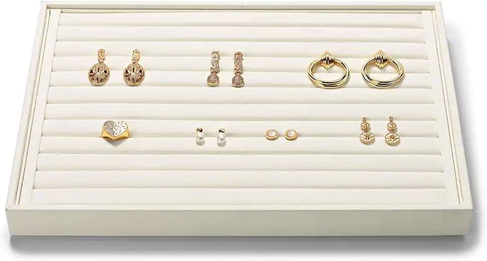 Microfiber Ring Earring Display Tray with Elastic Bar Design White