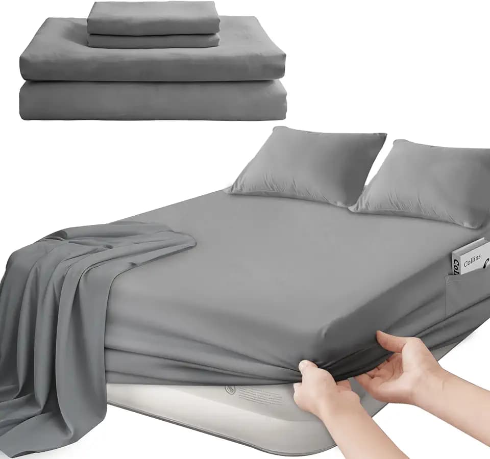 Deep Pocket Sheets Queen Sheet Sets for Air Mattress with Pocket on Side