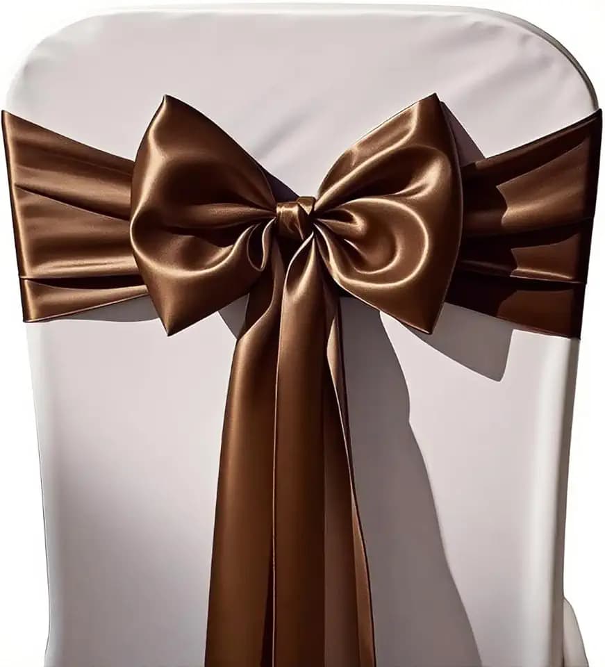 Pack of 50 Satin Brown Chair Sashes Bows 7x108 inches Wedding Chair Ribbons