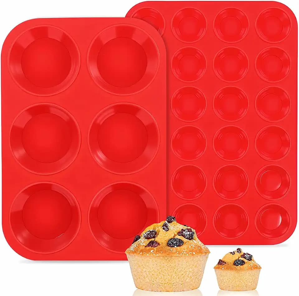 CAKETIME Silicone Muffin Pans for Baking, 2 Packs Jumbo 6 Cups and Mini 24 Cups for Baking Muffins, Cupcakes, Egg Bites, and Frittatas