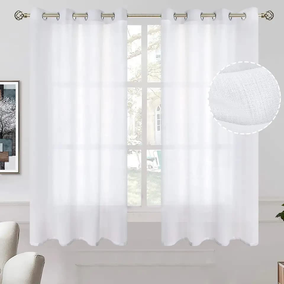 BGment White Semi Sheer Privacy Curtains Drapes 63 Inches Long 2 Panels Set
