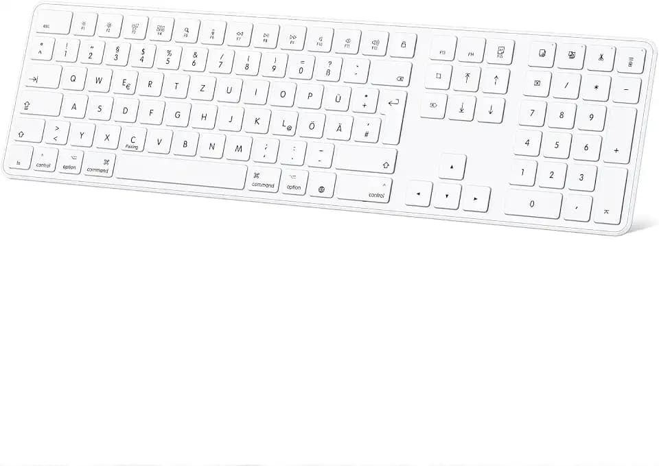 OMOTON Mac-Bluetooth-Tastatur, Volle Größe, QWERTZ, Weiß