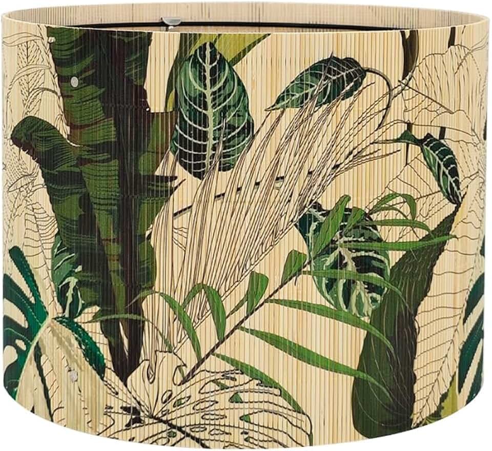 Rustic Bamboo Lampshade With Tropical Plants Pattern, 11.8 * 9Inch