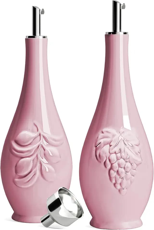 HOMBENE Porcelain Oil and Vinegar Dispenser, 16oz Oil Dispenser for Kitchen, Leakproof Oil Containers for Cooking Set for 2, 500ml (Dreamy Sakura Pink)