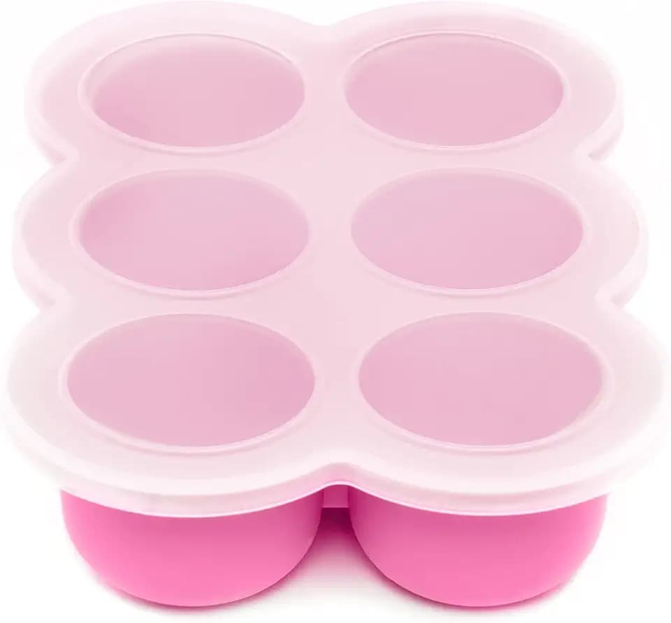 WeeSprout Silicone Freezer Tray with Clip on Lid Perfect Food Storage Container for Homemade Baby Food, Vegetable, Fruit Purees, and Breast Milk (Bright Pink, Six 3 Ounce Sections)
