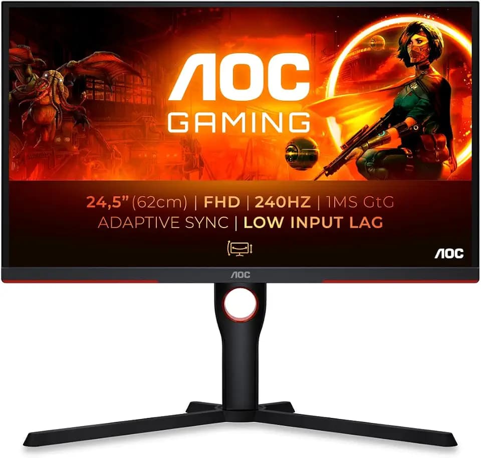AOC 25G3ZM/BK 25 zoll FHD Gaming Monitor, 240Hz, Fast VA Panel, 1ms GtG, , FreeSync Premium, Höhenverstellung,(1920x1080 HDMI 2x 2.0 DP 1x 1.2)Schwarz/Rot