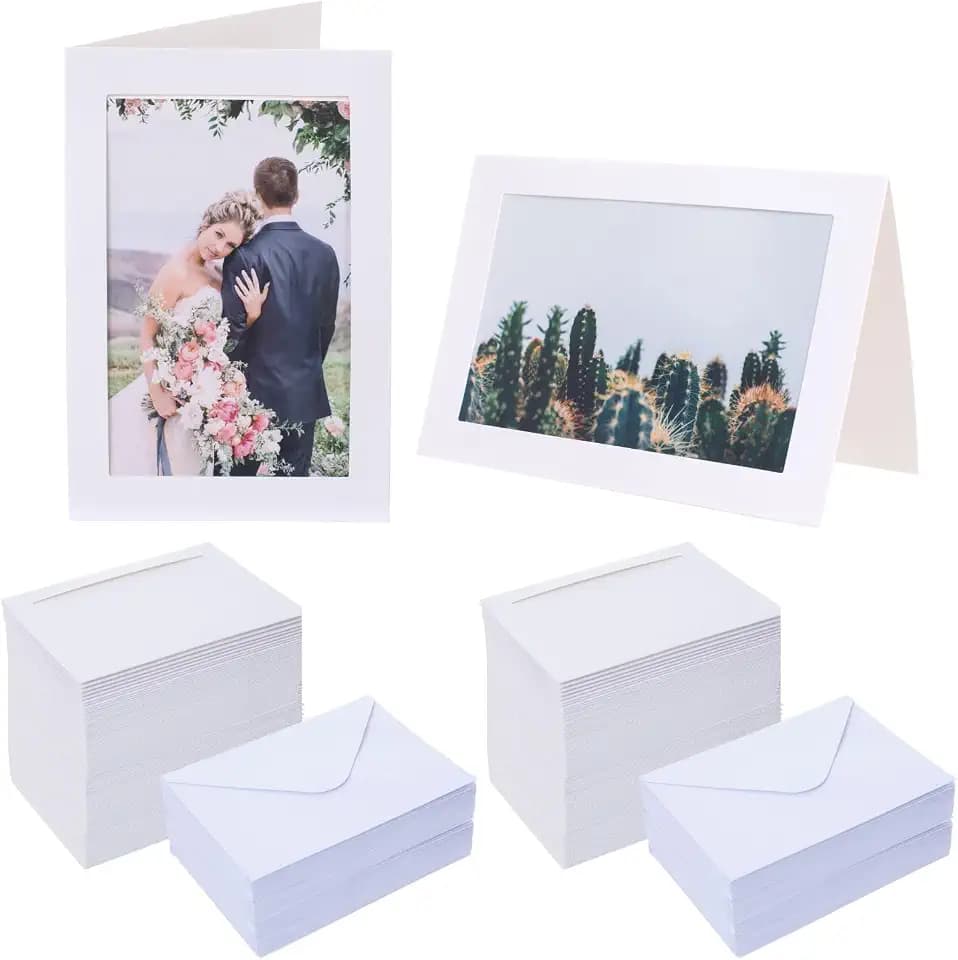 200 Count Photo Frame Cards with Envelopes 4x6 Paper Picture Frame Notecards Photo Card Holder for Back to School Teacher Appreciation Halloween Wedding Birthday Classroom DIY - White