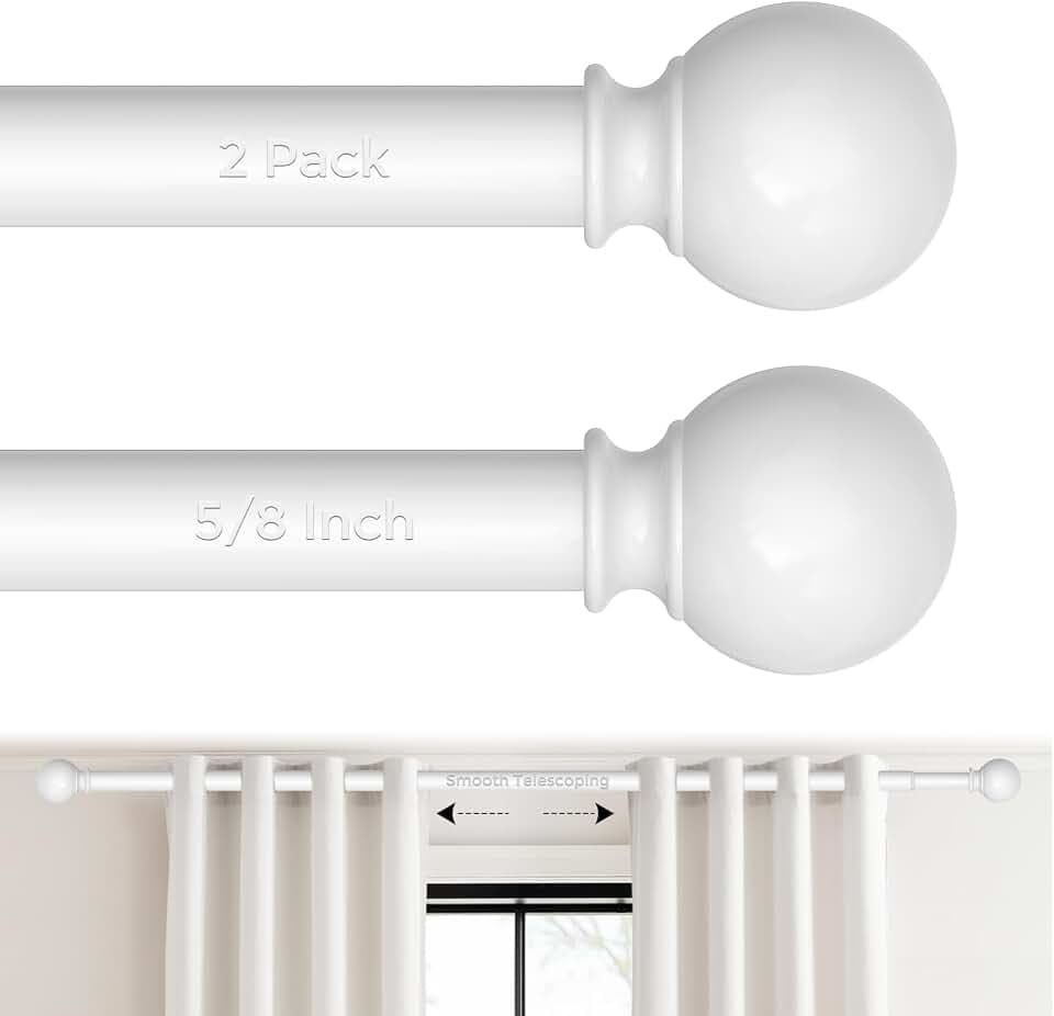 2 Pack White Curtain Rod for Windows 18-45 Inch, 5/8 Inch Small Window Treatment Rods, Short Adjustable Splicing Drapery pole, White