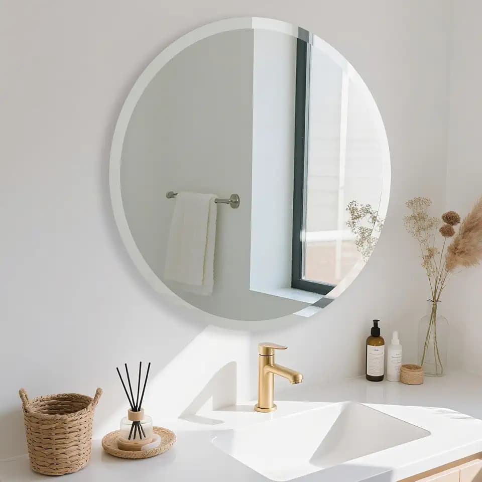 Frameless Round Mirror 30 Inch, Round Mirror with 1 inch Beveled Edge, Beveled Bathroom Mirrors for Vanity, Living Room, Entryways