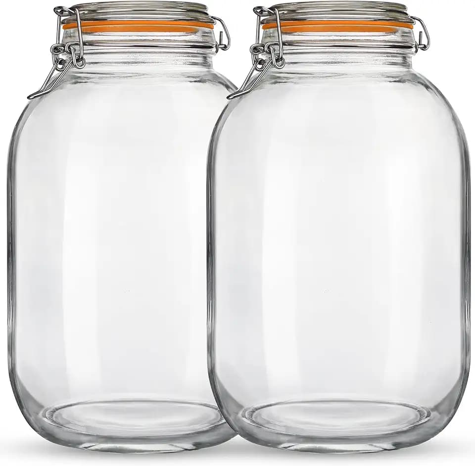 1 Gallon Glass Mason Jar with Airtight Lids, 2 Pack Wide Mouth Storage Jars