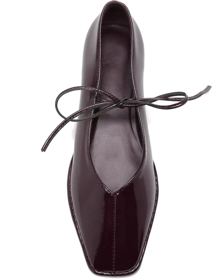 Women's Lace Up Ballet Flats Square Toe Bow Tie Mary Jane Flat Shoes