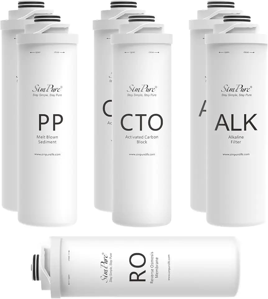 SimPure T1-400ALK RO System 1-Year Replacement Water Filter Set, 7 Pack