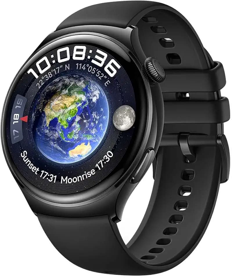 HUAWEI Watch 4 Smartwatch, 3D-gewölbtes Glas- und Edelstahlgehäuse, 1,5" LTPO-AMOLED-Farbdisplay, schwarzes Fluoroelastomer-Armband, eSIM Telefonie, kompatibel mit Android™ & iOS