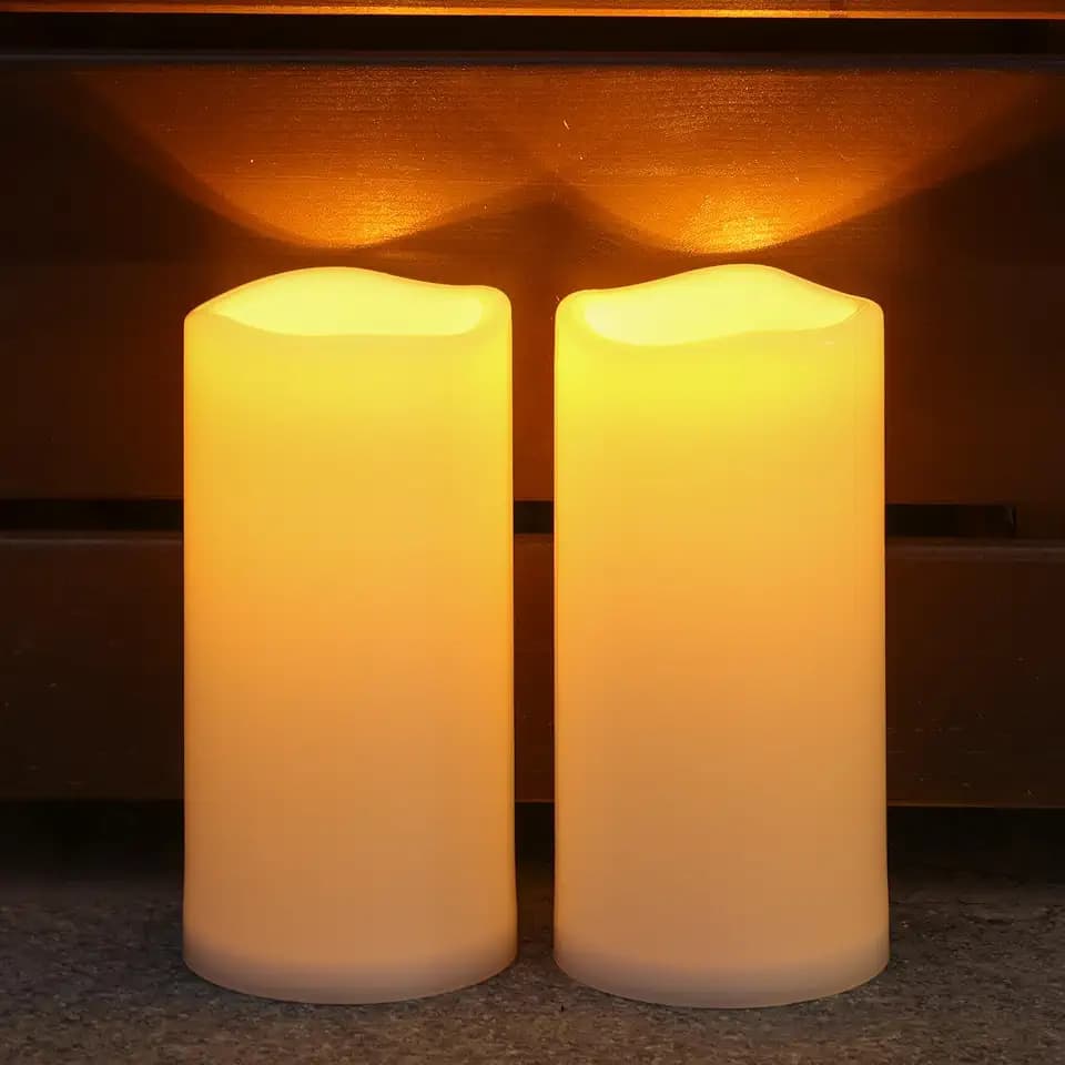8" x 4" Large Waterproof Outdoor Solar Flameless LED Candles - 2 Pack