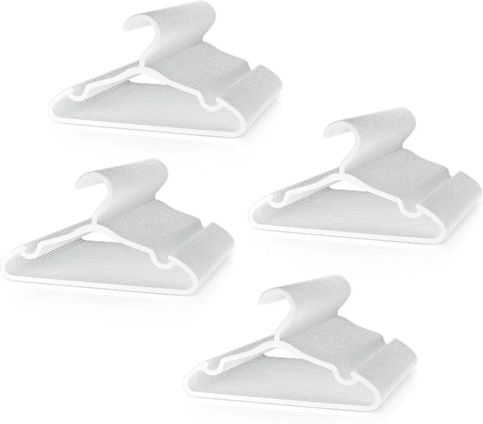 VILICK Plastic Kids Hangers - 100 Pack Non-Slip Baby Clothes Hangers for Closet, Toddler & Newborn Clothing Pants, Skirts, Coats (White)