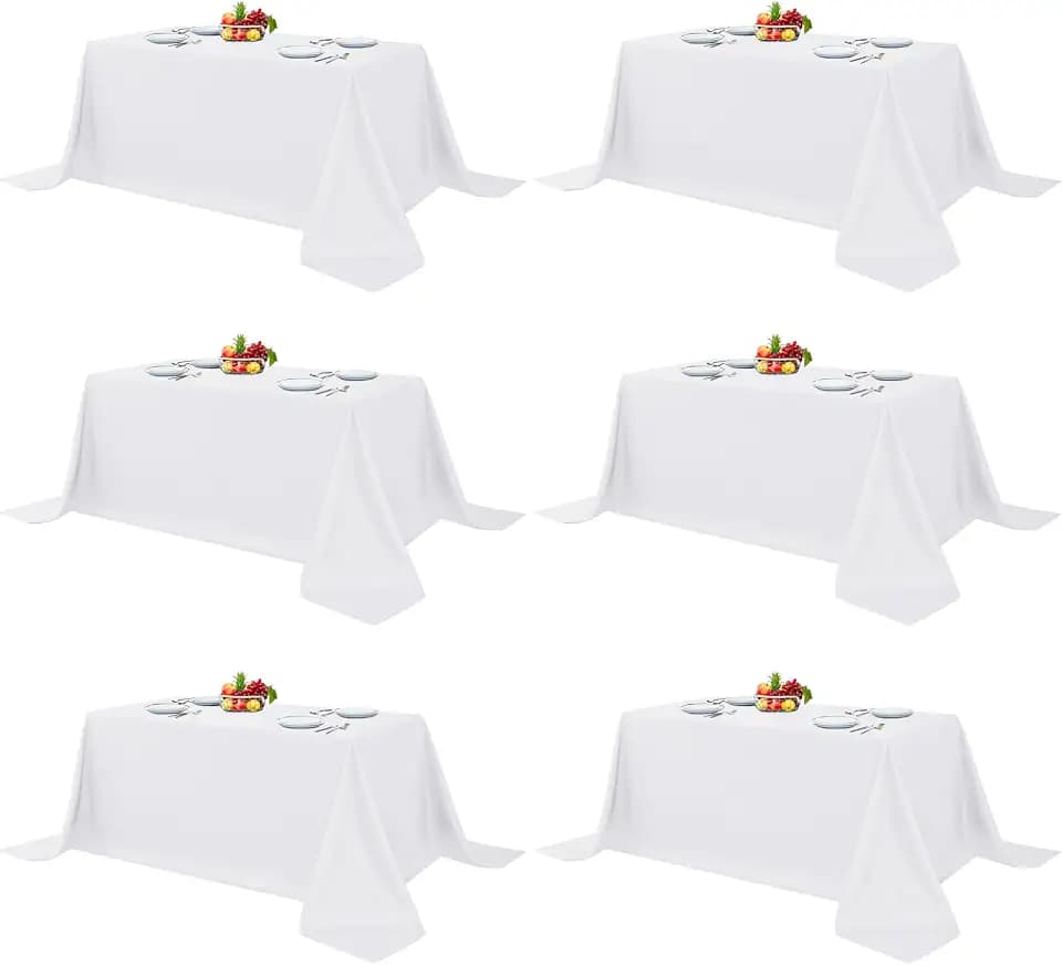Fitable 6 Pack White Table Cloths 90x156 Inch for 8 Foot Rectangle Tables