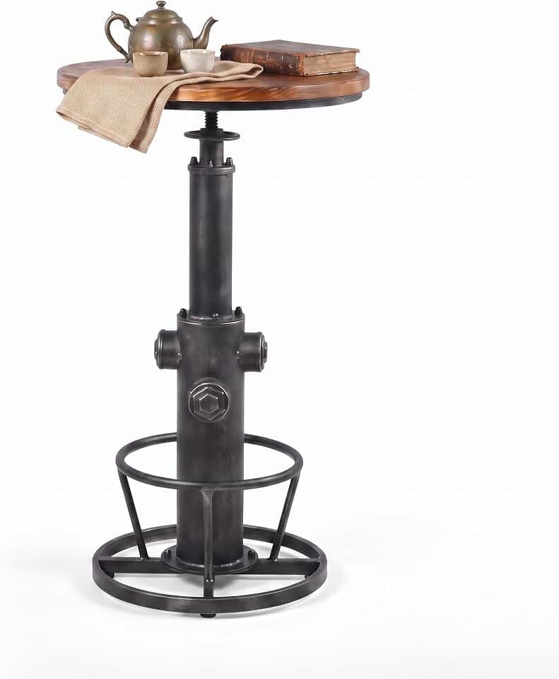 Industrial Bistro Bar Table 38.6-44.4inch Height Adjustable Farmhouse Pub Table for Kitchen Dinning Room Office Swivel Wooden Top