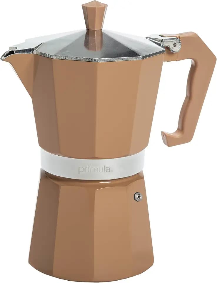 Primula Classic Moka Pot Stovetop Espresso and Coffee Maker, Italian and Cuban Cafetera for Rich Espresso Brewing, Durable Aluminum Greca Coffee Maker with Easy Grip Handle, 6-Cup, Caramel
