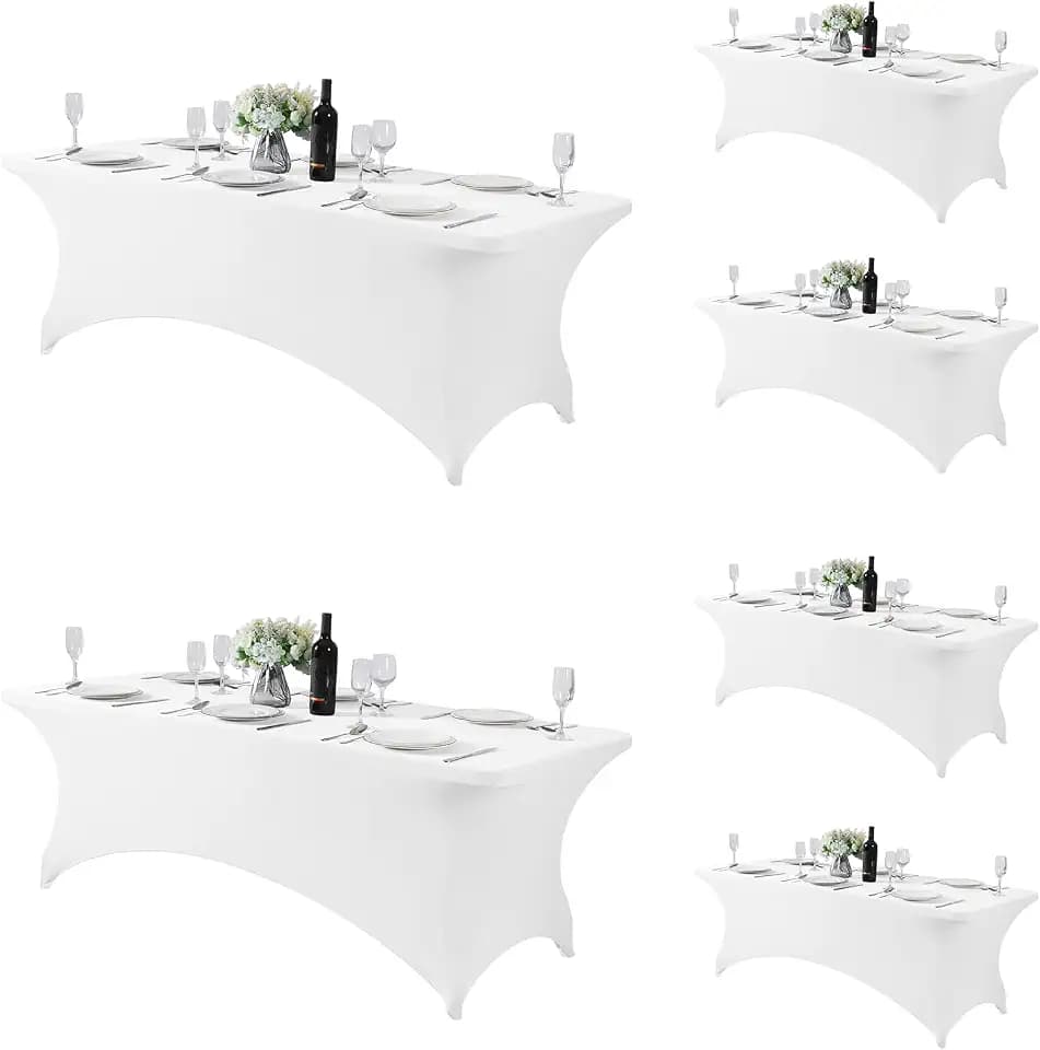 Fokitut 6 Pack Spandex Table Cover for 8FT Table Universal Fitted Stretch Tablecloth for Party, Banquet, Wedding and Events-White