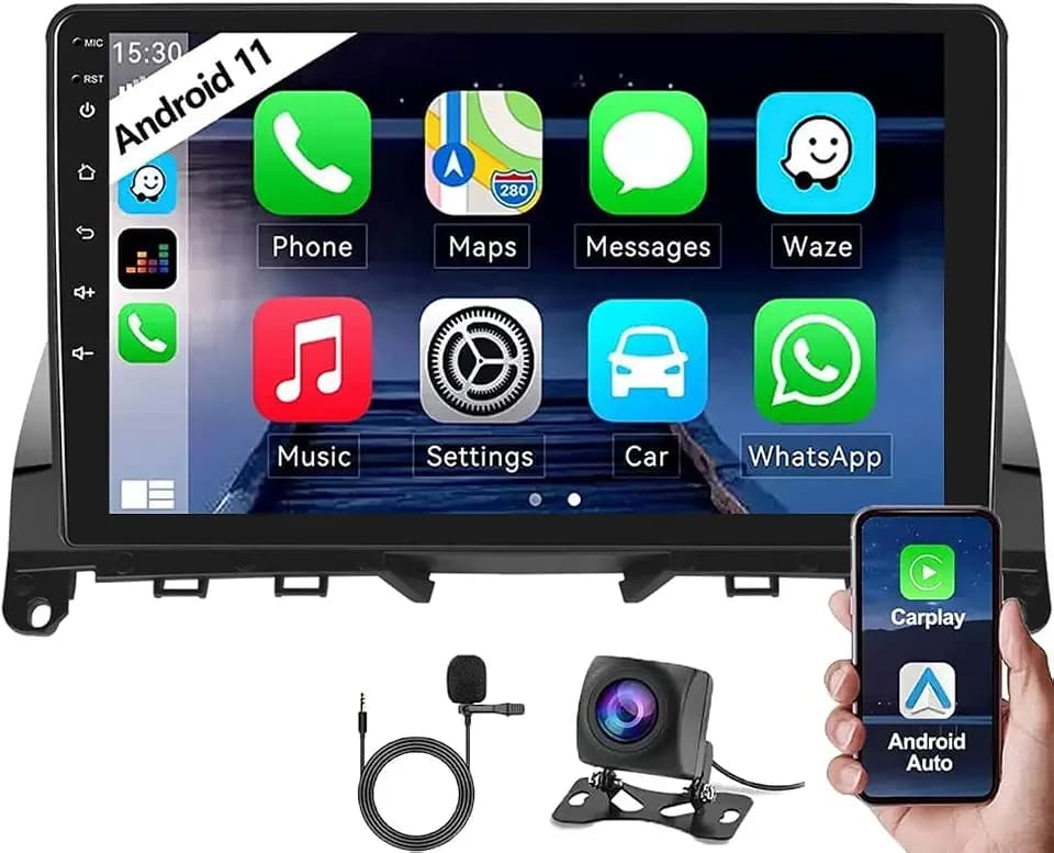 Android 11 Autoradio für Mercedes Benz C Class W204 S204 2006-2011 mit Carplay Android Auto, 9 Zoll Bildschirm mit Navi Doppel Din Bluetooth WiFi FM/RDS HiFi Rückfahrkamera+CANBUS