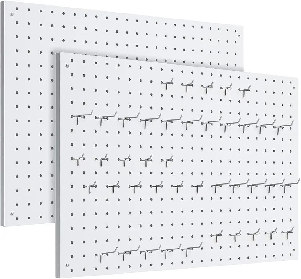 Peg Board, 2 Pack Metal Pegboard Panels White Pegboards Wall Organizer with Frame Large Heavy Duty Peg Board with Hooks for Walls Home, Garage Tool Storage, Office, Craft Room, Kitchen 24”×16”