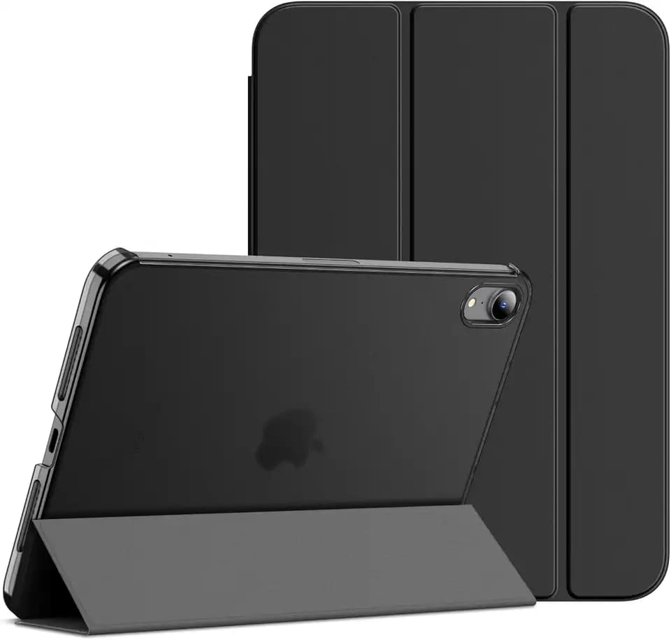 JETech Hülle für iPad mini A17 Pro/6. Gen, Schwarz | Für 8,3" 2024/2021 Modell, Schlanke Transluzent Rückseite, Dreifach-Ständer, Auto Schlafen/Wachen, Leichter Stoßschutz