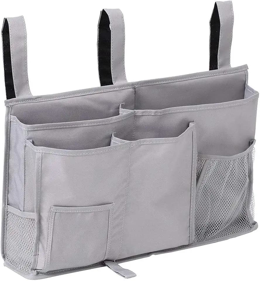 Bunk Bed Organizer - Bedside Storage Caddy with Pocket, Hanging Organizer for Camp, Dorm, Room, Hospital Bed Rail and More (Grey)