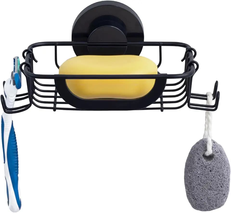 Soap Holder,Soap Dish,Suction Cup,with Hooks,Stainless Steel,Black