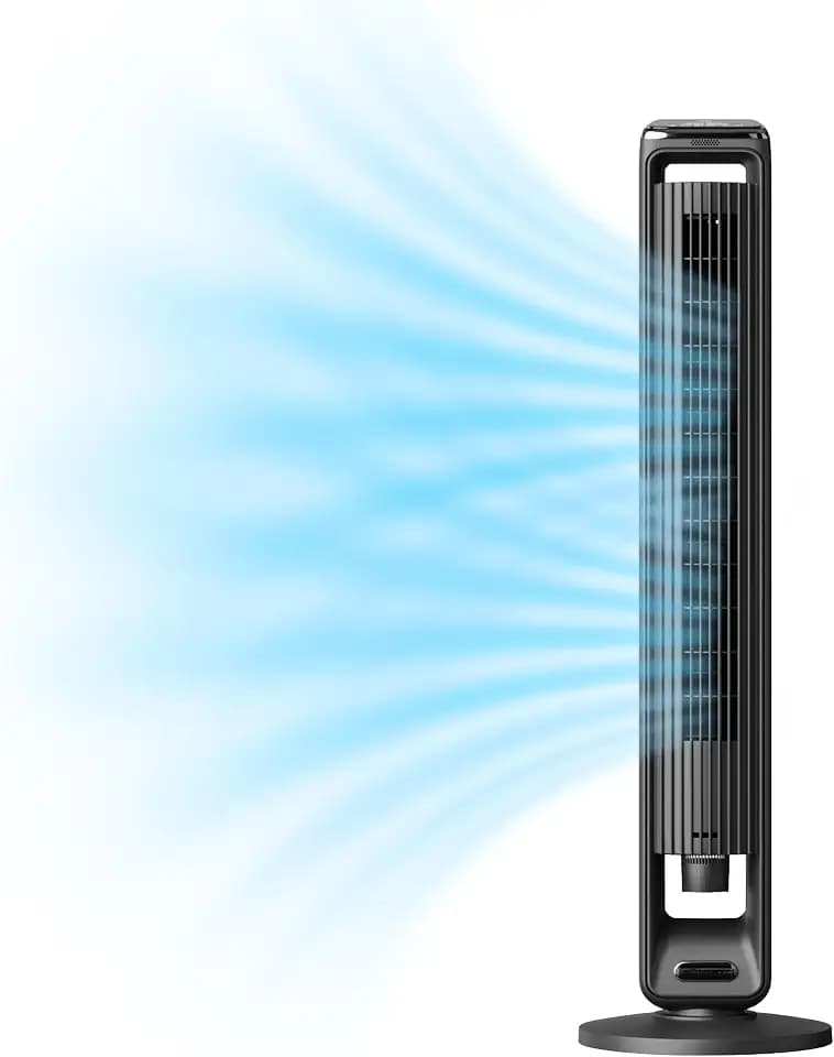 Emerson SmartVoice 42” Tower Fan, Wi-Fi-free Voice Control, No APP, No WIFI, No Setup, 70° Oscillating, 3 Wind Speeds, 15-Hr Timer, Oil Diffuser, Built-in Lighting, Remote Control