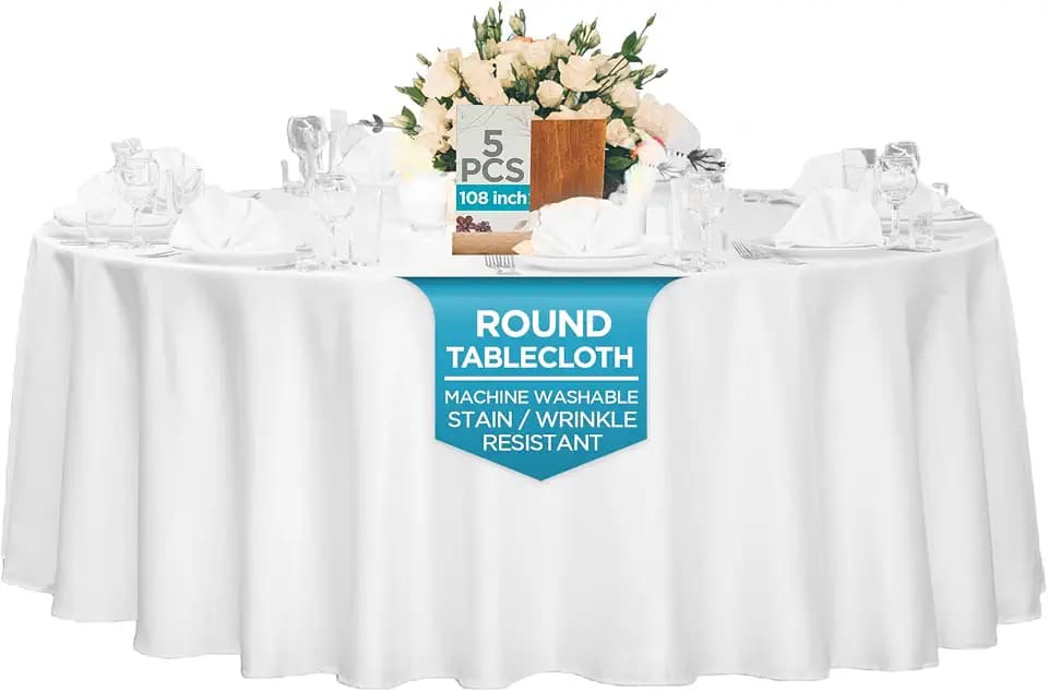Leading Linens 5 pcs 108 Inch Round White Polyester Tablecloths
