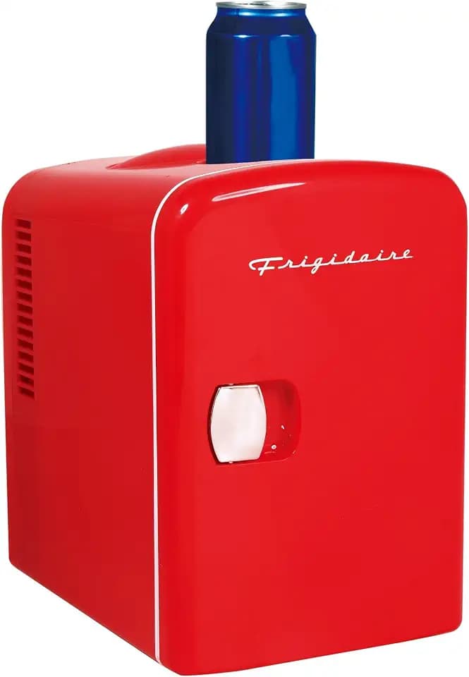 Frigidaire Mini Portable Compact Personal Fridge Cooler, 4 Liter Capacity Chills Six 12 oz Cans, 100% Freon-Free & Eco Friendly, Includes Plugs - Red