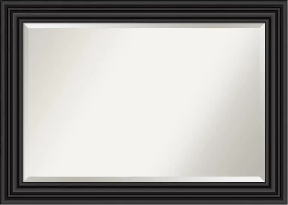 Amanti Art 30x42 Bathroom Vanity Mirror, Colonial Black Frame, Rectangular Wall Mirror, Beveled Edge, Hangs Horizontally or Vertically