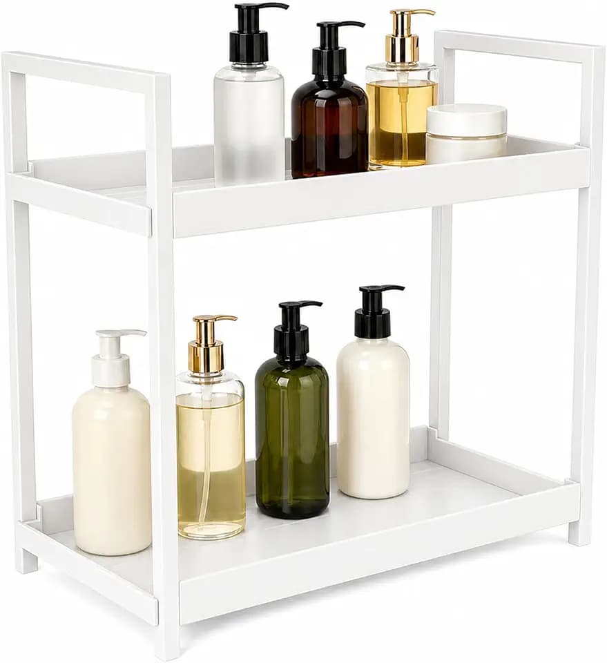Bathroom Counter Organizer, 2 Tier White Counter Shelf