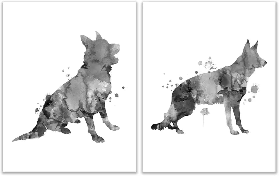 Summit Designs German Shepherd Watercolor Dog Puppy Wall Art Decor Prints - Set Of 2 (11x14) Inch Unframed Poster Photo - Gift Idea - Bedroom Basement Office