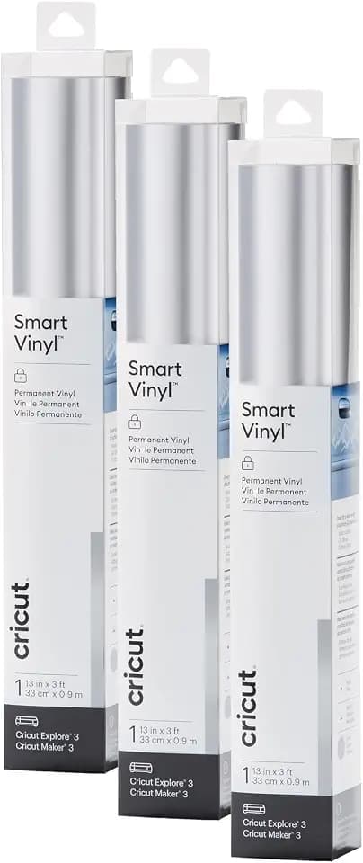 Cricut Smart Permanent Vinyl, Matte Metallic (Silver) | 3-Pack of 3ft Rolls (13"x36") - Matless Cutting up to 12ft - Compatible with Maker & Explore Machines