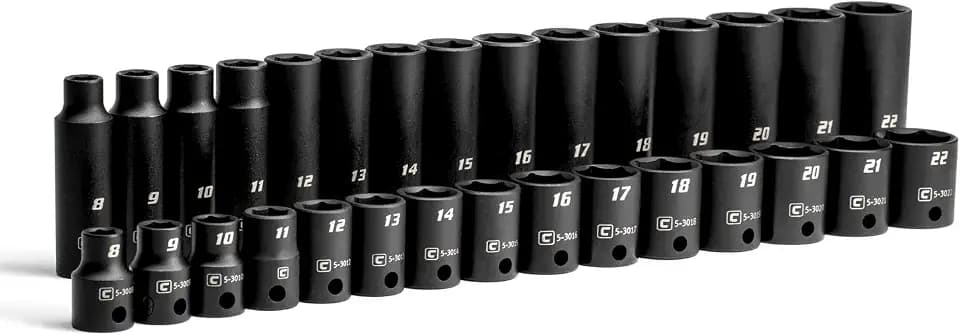 Capri Tools 3/8-Inch Drive Shallow and Deep Impact Socket Set, Metric, 8 to 22 mm, Premium Chrome Molybdenum Steel, 30-Piece