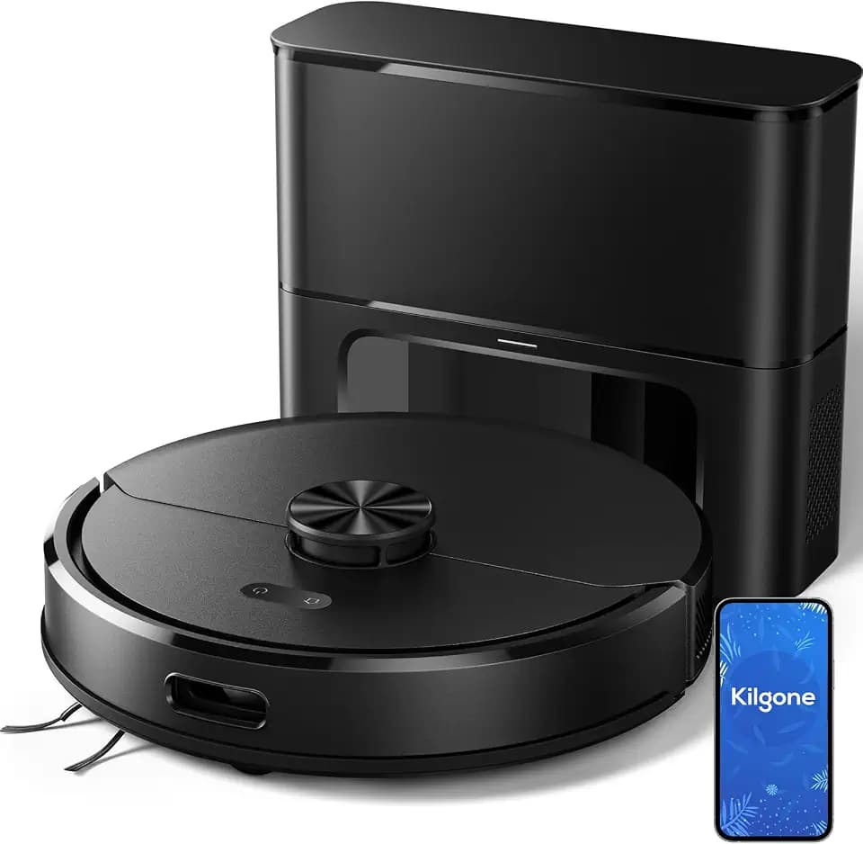 Kilgone Robot Vacuum and Mop Combo with Self Emptying Station, 6000Pa Suction Anti Tangle Brush LiDAR Navigation Multi Floor Mapping, 90 Day Hands Free Smart Laser Robotic Cleaner for Pet Hair Carpet