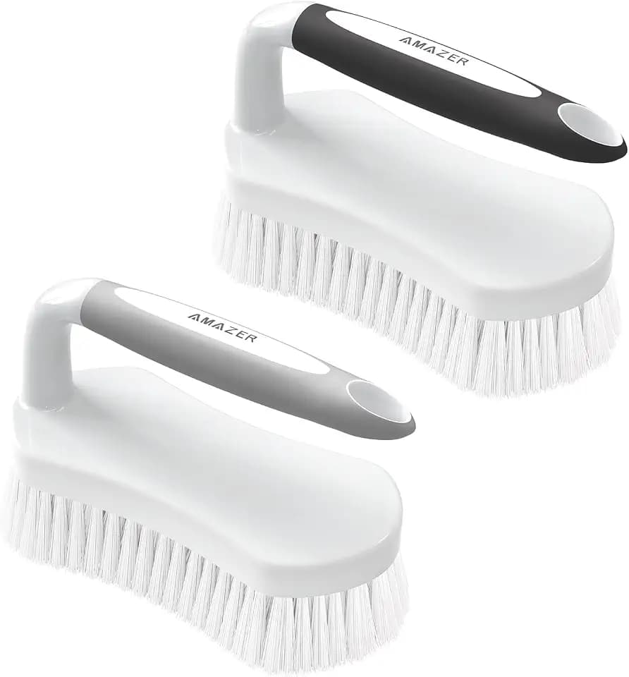 Amazer Scrub Brush for Cleaning Comfort Grip Bathtub Scrubber Stiff Bristles with Handle Heavy Duty Shower Cleaner Brush for Tub Carpet Floor Sink Outdoor - Pack of 2 (Black+Grey)