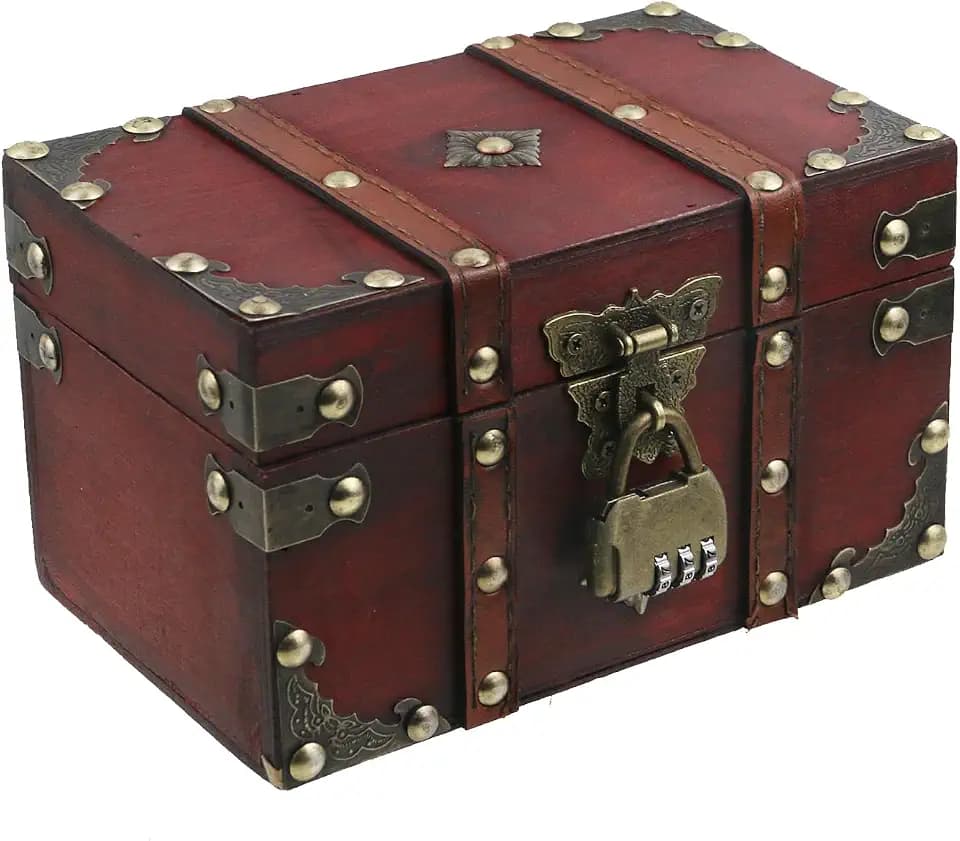 Geesatis Antique Vintage Wooden Storage Box with Combination Padlocks