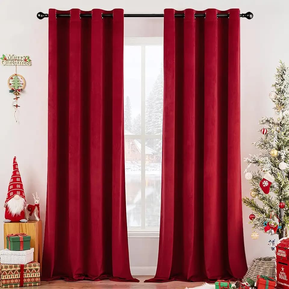 MIULEE Christmas Velvet Blackout Curtains Red 52 x 108 Inch Length 2 Panels