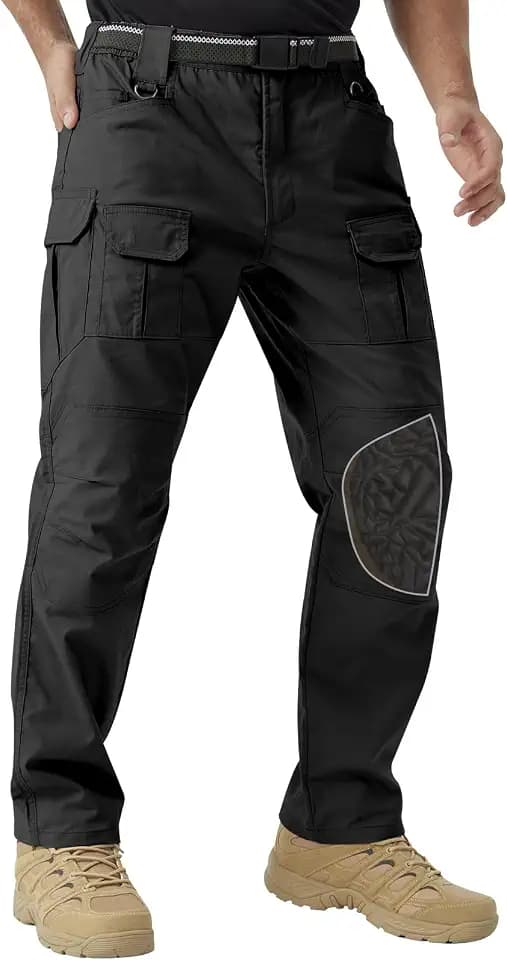 Men's Stretch Tactical Work Pants with Removable Knee Pads, Water-Resistant Ripstop Cargo Pants for Outdoor & Hiking