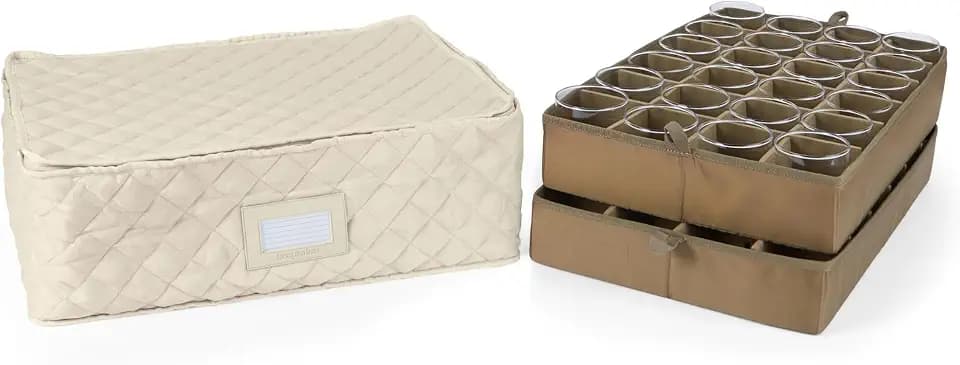Covermates Adjustable Glassware Storage, 19.25"W x 13"D x 6.5"H, Cream