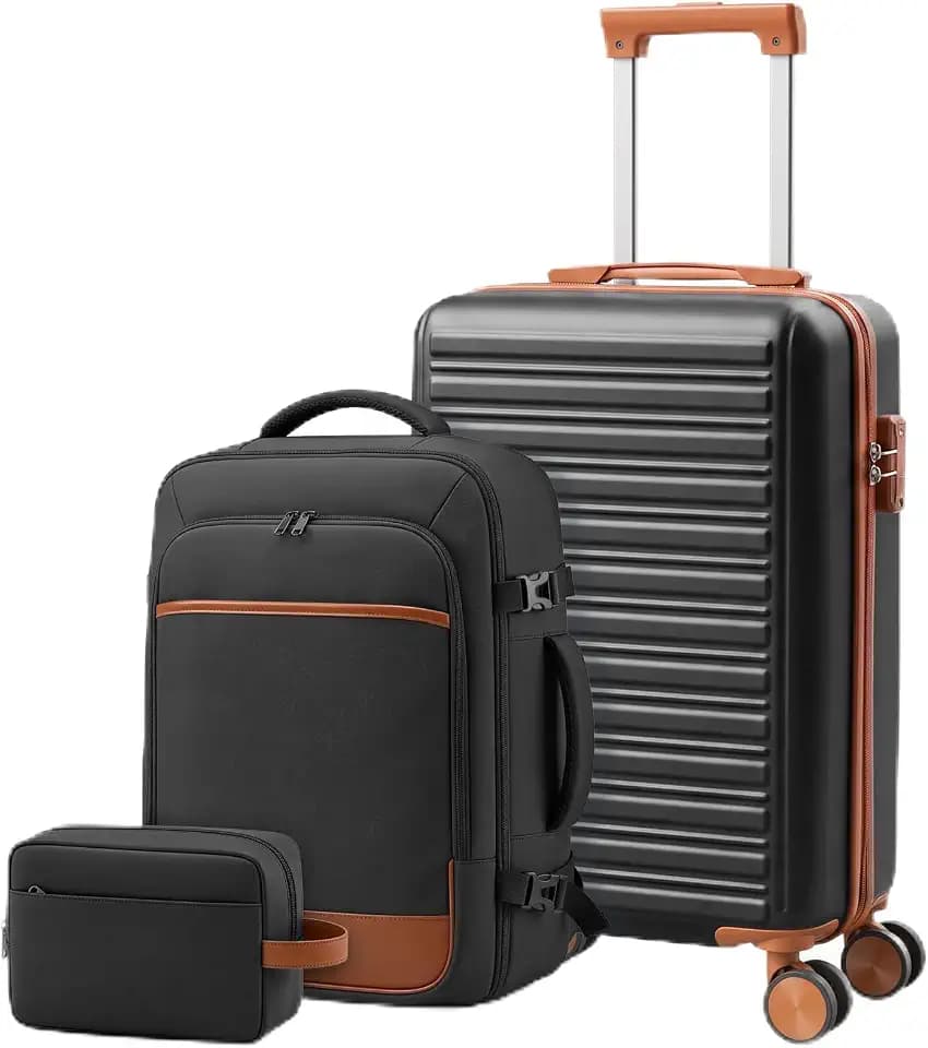 OLIXIS 3 Piece Luggage Set, 20in Carry On Suitcase With Backpack