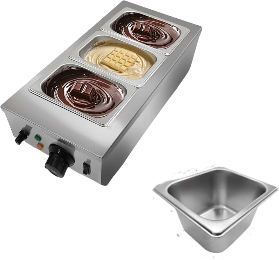3 Tanks Chocolate Melting Machine Commercial,Chocolate Tempering Machine with Lid, Stainless Steel Electric Chocolate Melting Pot for Cheese, Chocolate, 1200 W