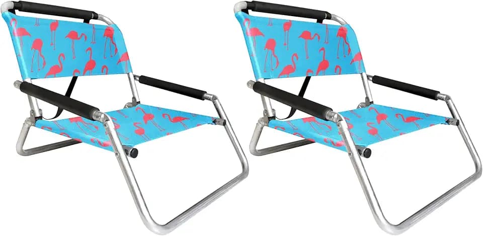 Neso Beach Chairs - Lightweight, Portable and Foldable Recliner Beach Chairs for Park, Camping and Outdoor Adventures - with Slip Pockets and Shoulder Strap - 2 Pack - Flamingos - XL