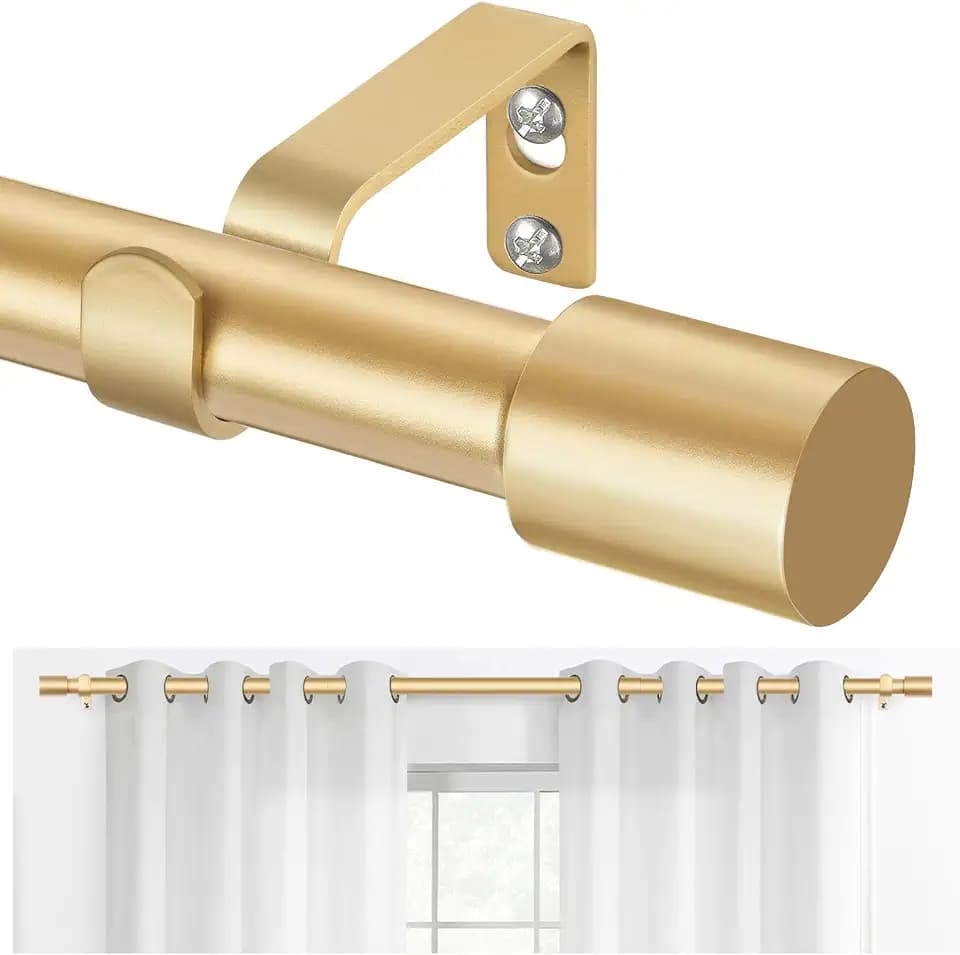 TONIAL Gold Curtain Rod for Windows, 32 to 58 Inch, Modern Cap Finials