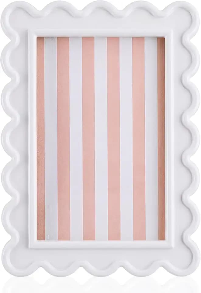 AceOrbit 4x6 Inches White Flower Wavy Scalloped Picture Frame Cute